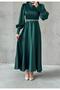 Basic Satin Hijab Evening Dress with Sparkling Belt Detail