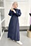 Ms333 Buttoned Cobalt Blue Dress - 3