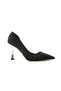Stylish Black Denim Pearl Detailed Stiletto Metallic Thin Heel Women's Heeled Shoes - 5