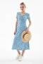 V-Neck Patterned Dress Blue - 4