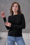 Women's Crew Neck Knitwear Sweater with Snap Sleeves 1060 Black - 2