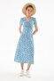 V-Neck Patterned Dress Blue - 5