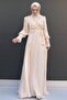 Bow Detail Silk Evening Dress Cream - 4