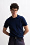 Crew Neck Knitwear Navy Blue T-Shirt