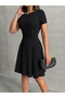 Women's Black Straight Skirt Mini Woven Dress with Waist Opening - 4