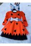 Girl's Long Sleeve Stone Age Costume, Orange Pebble Birthday Party Dress+ Buckle+ Belt - 5