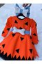 Girl's Long Sleeve Stone Age Costume, Orange Pebble Birthday Party Dress+ Buckle+ Belt - 6