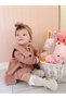 Maita Dress with Heart Embroidery, Square Neckline, 100% Cotton Waffle Lace Bandana Baby Girl Set - 3