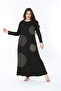 Women's Plus Size Black Crew Neck Lycra Long Sleeve Dress 65N38858