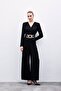 Satin Jumpsuit with Fixed Belt - Black - 4