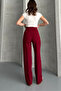 Women's New Season High-Waisted Classic Burgundy Fabric Trousers - 8