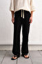 Black Pants with Draped Lace Detail