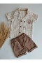 Cotton Baby Boy Double-Breasted Collar Double-Button Appliqué Short-Sleeve Shirt & Cotton/Linen Shorts Set - 6