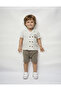 Cotton Baby Boy Double-Breasted Collar Double-Button Appliqué Short-Sleeve Shirt & Cotton/Linen Shorts Set
