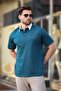 Petrol Green Buttoned Polo Neck Men's T-Shirt E7119 - 4