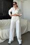 Ecru long sleeve striped shirt pants double set mg2329 - 8