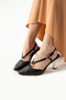 Luxury Black Matte Women's Heeled Shoes with Gold Detail, Stylish and Elegant for Daily & Special Occasion Combinations