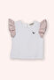 Girl's Round Neck Sleeves White T-Shirt with Ruffle Detail
