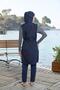   Women's Full Covered Zippered Marine Patterned Hijab Swimsuit Navy Blue - 2