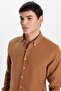 Men's Slim Fit Slim Fit 100% Cotton Linen Texture Button Collar Brown Shirt - 2
