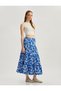 Floral Flounced High Waist Comfortable Fit Midi Skirt Bürümcük