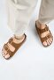 Alexa Women's Leather Genuine Leather Double Buckle Platform Tan Slippers - 7