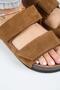 (Vina 2) Women's Genuine Leather Double Velcro Tan Slippers - 4