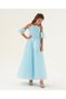 Girl's Blue Color Long Chiffon Evening Dress with Sleeve Detail - 2
