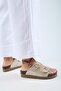 Alexa Women's Leather Genuine Leather Double Buckle Platform Beige Slippers - 6