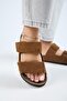 (Vina 2) Women's Genuine Leather Double Velcro Tan Slippers - 6
