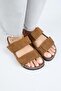 (Vina 2) Women's Genuine Leather Double Velcro Tan Slippers - 3