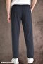 Summer Linen Trousers Raw Fabric Sweatpants Elastic Waist Unisex Comfortable Fit (Navy Blue) - 2