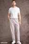 Summer Linen Trousers Raw Fabric Sweatpants Elastic Waist Unisex Comfortable Fit (Cream) - 7