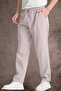 Summer Linen Trousers Raw Fabric Sweatpants Elastic Waist Unisex Comfortable Fit (Cream) - 2