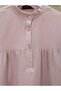 Oval Cut Stand Collar Blouse Skirt, Set - Powder - 2