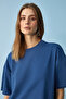 Jemmy Women's 100% Organic Cotton Relaxed Fit Slit Round Neck Navy Blue T-Shirt - 5