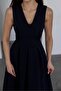 Women's Navy Blue V-Neck Button Detailed Midi Dress - 6