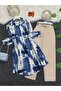 Ice Blue Buttoned Patterned Viscose Tunic