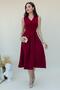 Women's Burgundy V Neck Button Detail Midi Dress