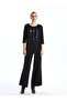 Black Crew Neck Sequin Embroidered Women's Blouse - 2
