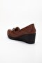 Women's Wedge Heeled Shoes Tan Face Buckle - 5