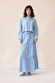 Lace Detailed Cotton Shirt Skirt Set Blue 9315-Tk - 5