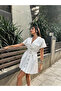 Women's White Gabardine Belted Dress - 3