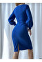 Double Breasted Collar Long Sleeve Imported Crepe Fabric Midi Length Evening Dress - 3