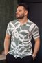 Men's Green White Pattern Flexible Wrap Regular Fit Short Sleeve Shirt 25Egmlgımm
