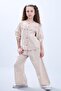 Wide leg seasonal girl's linen suit beige - 3
