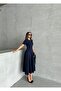 Women's Navy Blue A-Line Woven Long Dress - 4