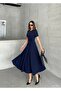 Women's Navy Blue A-Line Woven Long Dress - 3