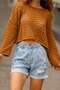 Round Crew Neck Long Sleeve Wide Fit Hole Openwork Summer Knitwear Blouse - 4