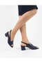 Genuine Leather Black Color Thick Heel Banded Women's Heeled Sandals - 3